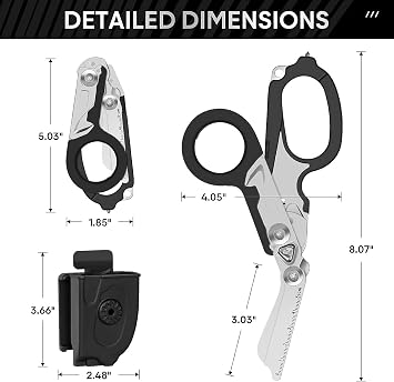 6 in 1 Raptor Response Emergency Shears, Multi Tool Pliers Shears, Tactical Folding Pliers with Strap Cutter and Glass Breaker (Black with Holster)