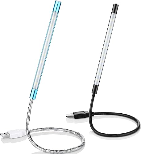 Mudder 2 piezas de luz LED USB para teclado, luz de cuello de cisne, lámpara de computadora de palo flexible, lámpara LED regulable, interruptor