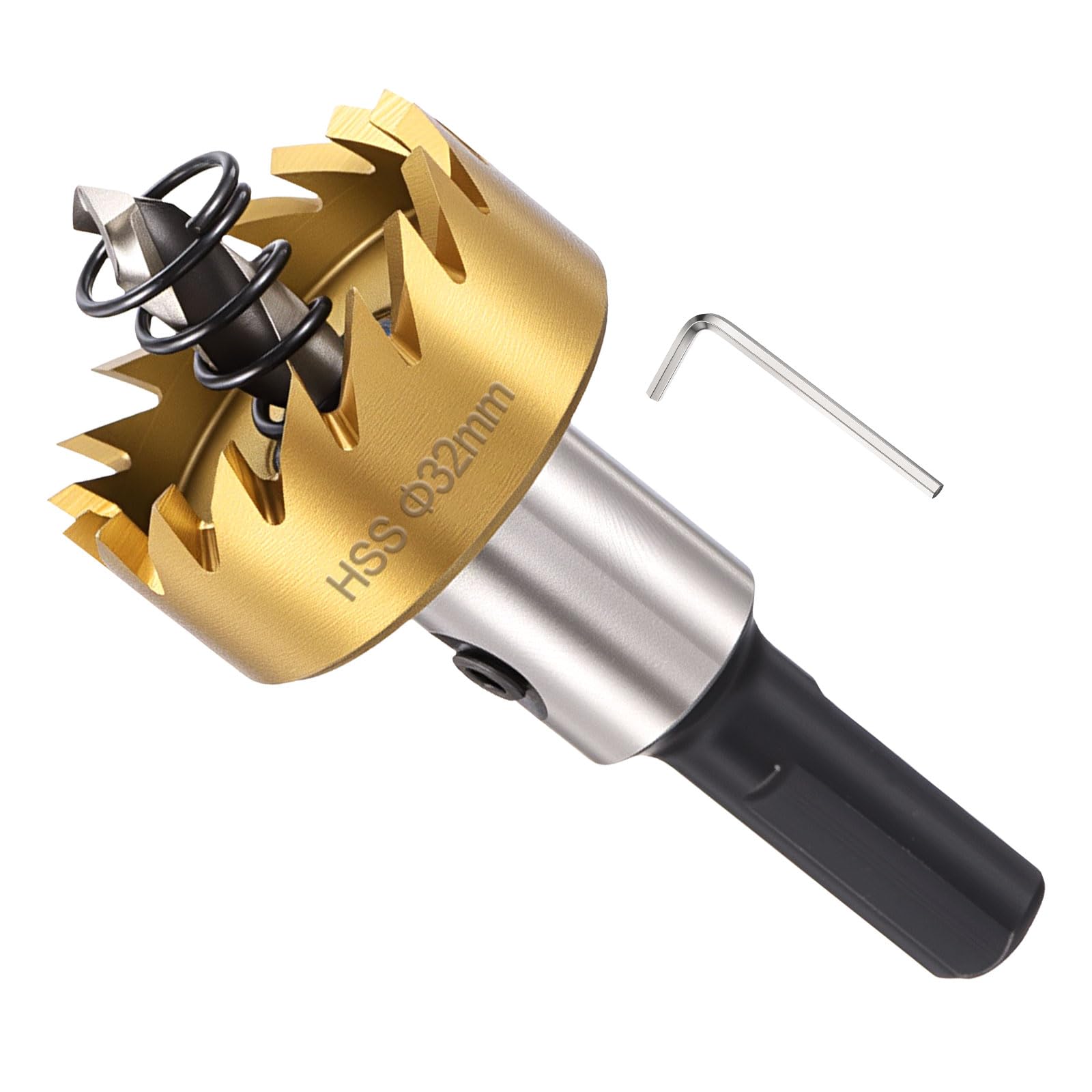 METALLIXITY Hole Saw 32mm (1-1/4"), M2 High Speed Steel Hole Cutter with Center Drill Bit, Hex Key and Spring