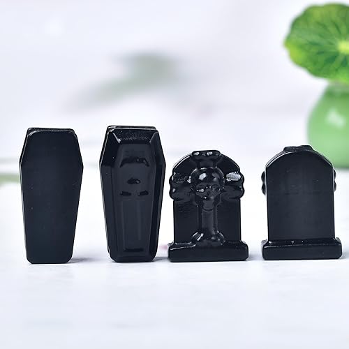 Miniatura 6 de Estatua de piedra sepulcral de cristal de obsidiana natural de 2.16 pulgadas, escultura hecha a mano de cristal curativo para Halloween, Pascua,