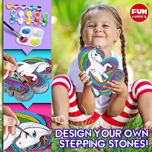 Pyo Stepping Stones For Kids, Colormyway 2 Pack Unicorn & Flower Paint Your Own Craft Acivity For Girls & Boys Ages 3-12 Diy Mosaic Stone Art Kit #TOP1