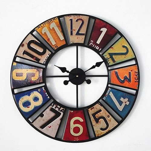 Reloj de pared redondo de 24 pulgadas, silencioso, funciona con pilas, con números grandes, reloj de matrícula vintage para sala de estar, hogar,
