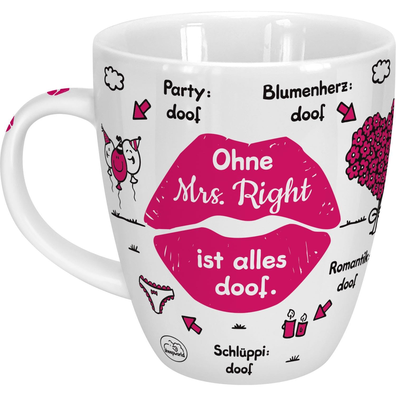 Sheepworld Mug "Ohne Mrs Right ist Alles Doof" | Porcelain 45 cl | Gift Mug for Coffee and Tea, Cup with Saying, Wedding | 46510