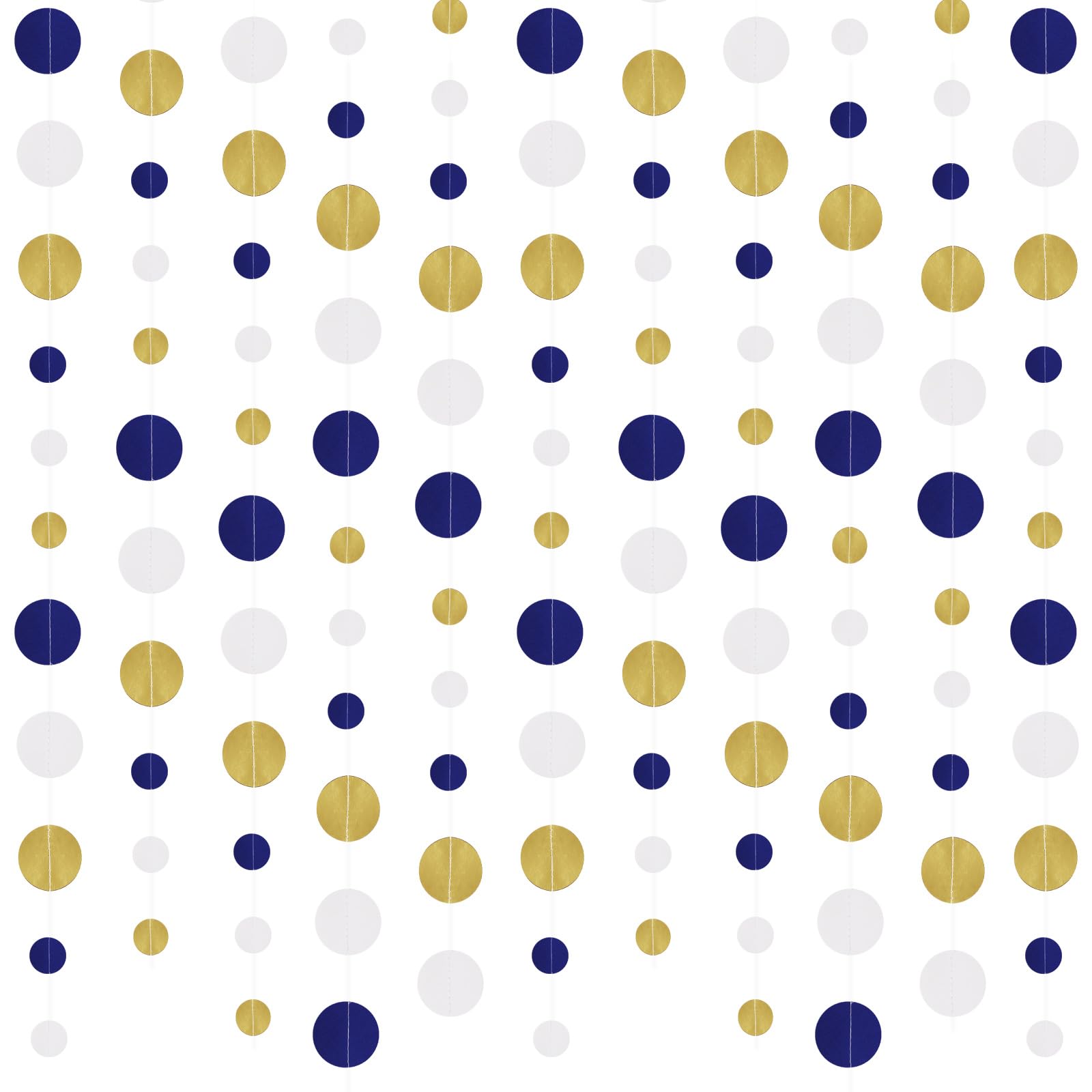 15,8 m, marineblau, weißgold, Party-Dekorationen, Kreise, Punkte, Girlande, Königsblau, Weiß, Gold, Punkte, Luftschlangen für Abschlussfeier, Geburtstag, Hochzeit, Brautparty, Babyparty,