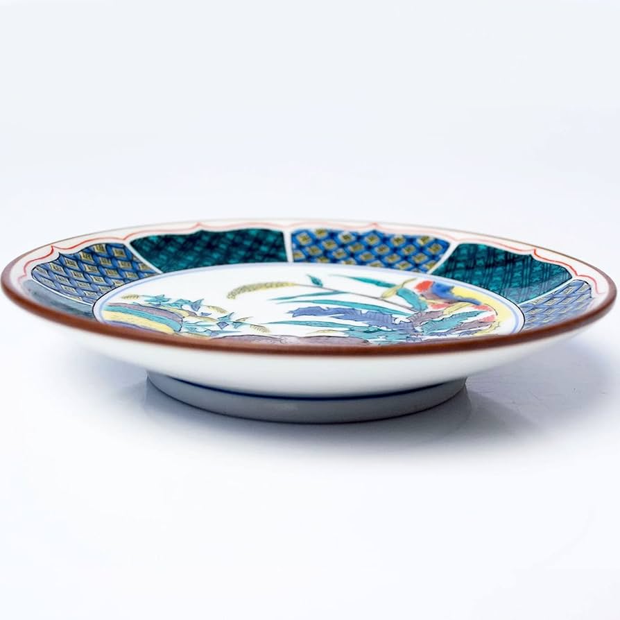 九谷焼 鶉草花文皿 飾り皿 角福 九谷焼飾皿 良好品 c21113 九谷焼 鶉草花文皿 飾り皿 角福 九谷焼飾皿 良好品 c21113