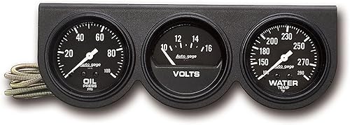 AUTO METER 2398 Autogage - Consola negra de aceite/voltio/medidor de agua, 2.625 pulgadas