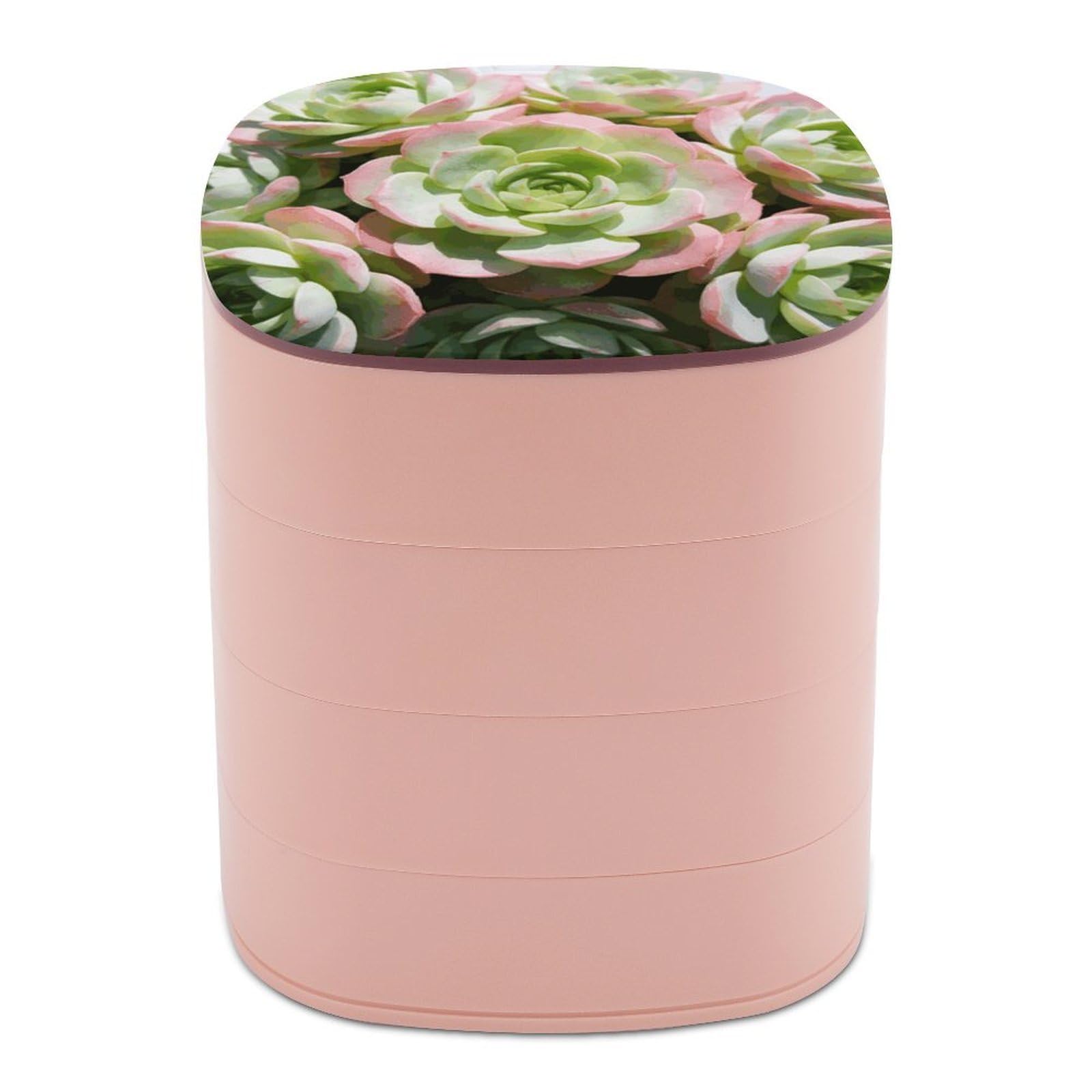 LZQPOEAS Watercolor Succulent Plants Jewelry Box Women Jewelry Organizer Travel Jewelry Case Cute Necklace Ring Storage Organizer 4-Layer Rotating Jewelry Tray Case with Mirror for Bracelets