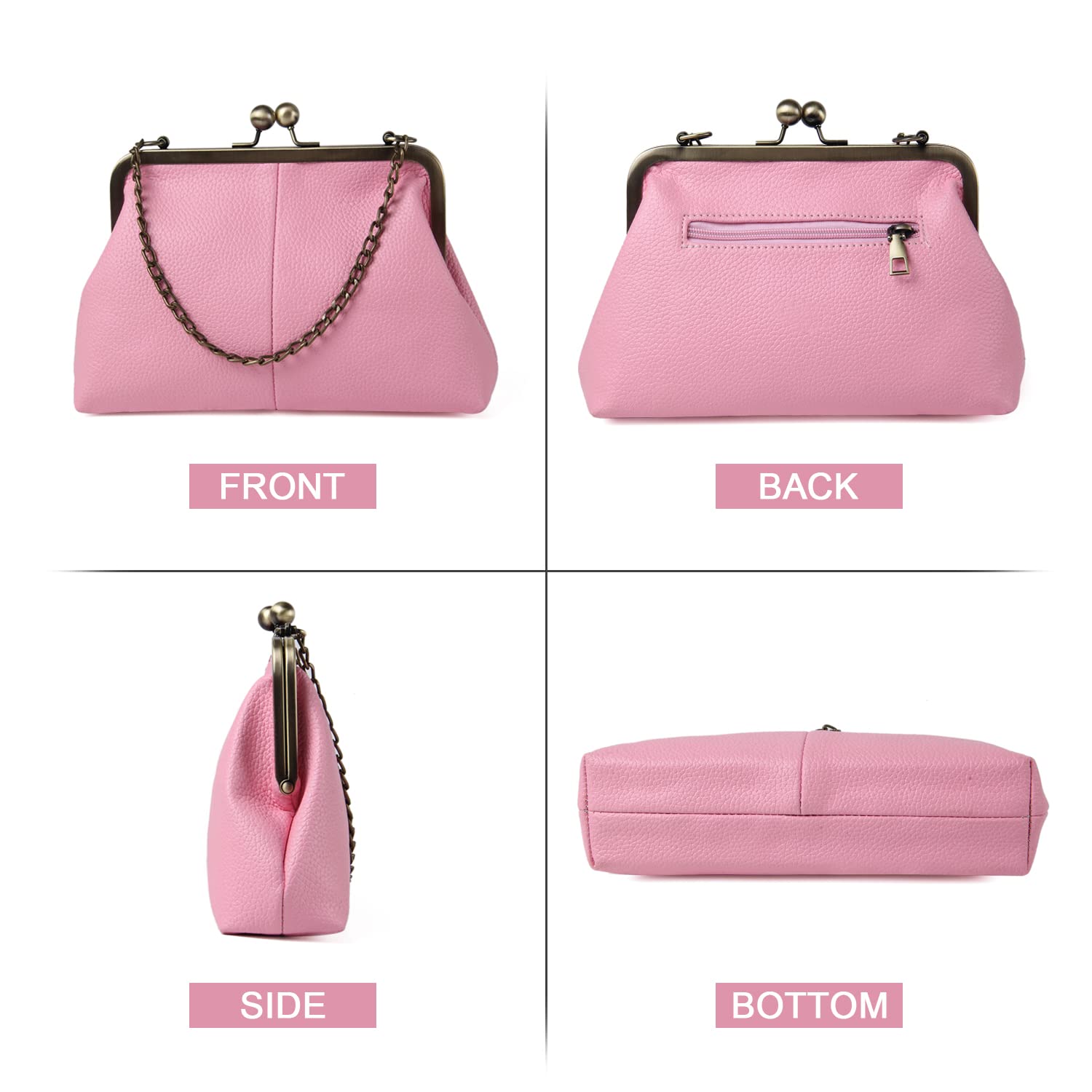 Lanpet Women Classical Kiss Lock Clutch with Chain Strap Shoulder Bag Purse Wallet