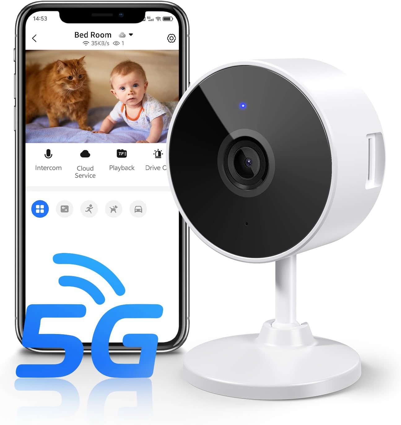 [5G & 2.4G] 2K Indoor Security Camera for Home Security, AI Voice Change for 2-Way Talk, Motion Detection, Night Vision, 24/7 SD Recording/Cloud Storage, WiFi Home Camera, Pet Cam with Phone App