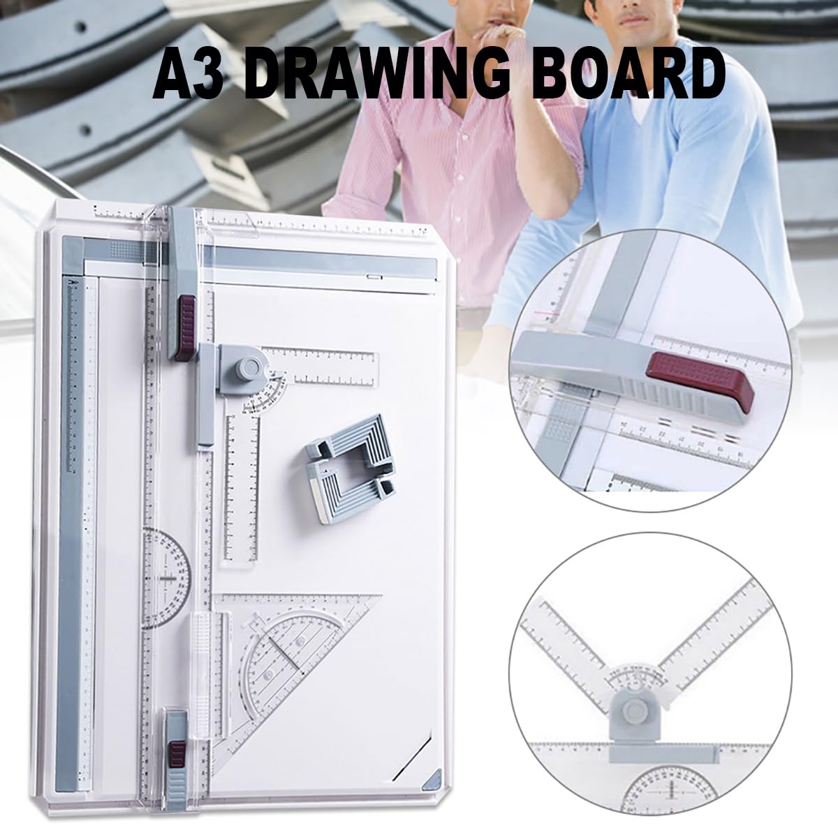 NEWFUN Lavagna da Disegno Professionale,Rapid Drawing Board per Tavolo da Disegno A3，Avolo da Disegno Multifunzionale per il Disegno Tecnico, Binario per il Disegno Parallelo, Angolo Regolabile