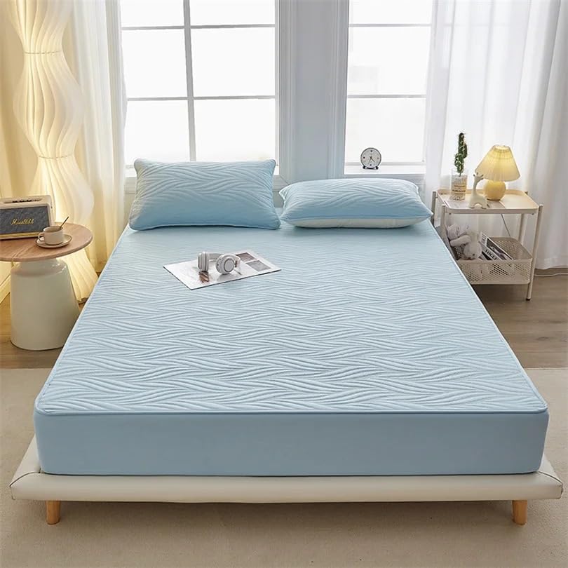 Protector Colchon Impermeable,Cubre Colchon Protector de colchón acolchado impermeable, funda de colchón transpirable y agradable for la piel, sábana ajustable antideslizante y cubrecamas.(WHITE,Twin-