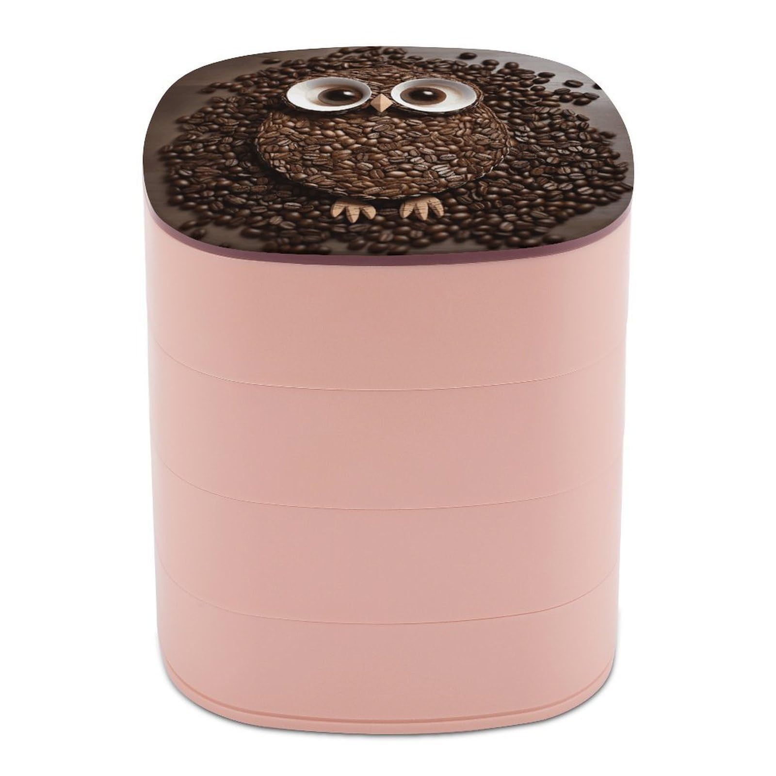VstaDank Coffee Bean Owl Jewelry Box 360° Rotatable Jewelry Organizer 4 Layers Jewelry Case with Lid Fashion Portable Earring Holder for Bracelets Rings Bracelets Vanity