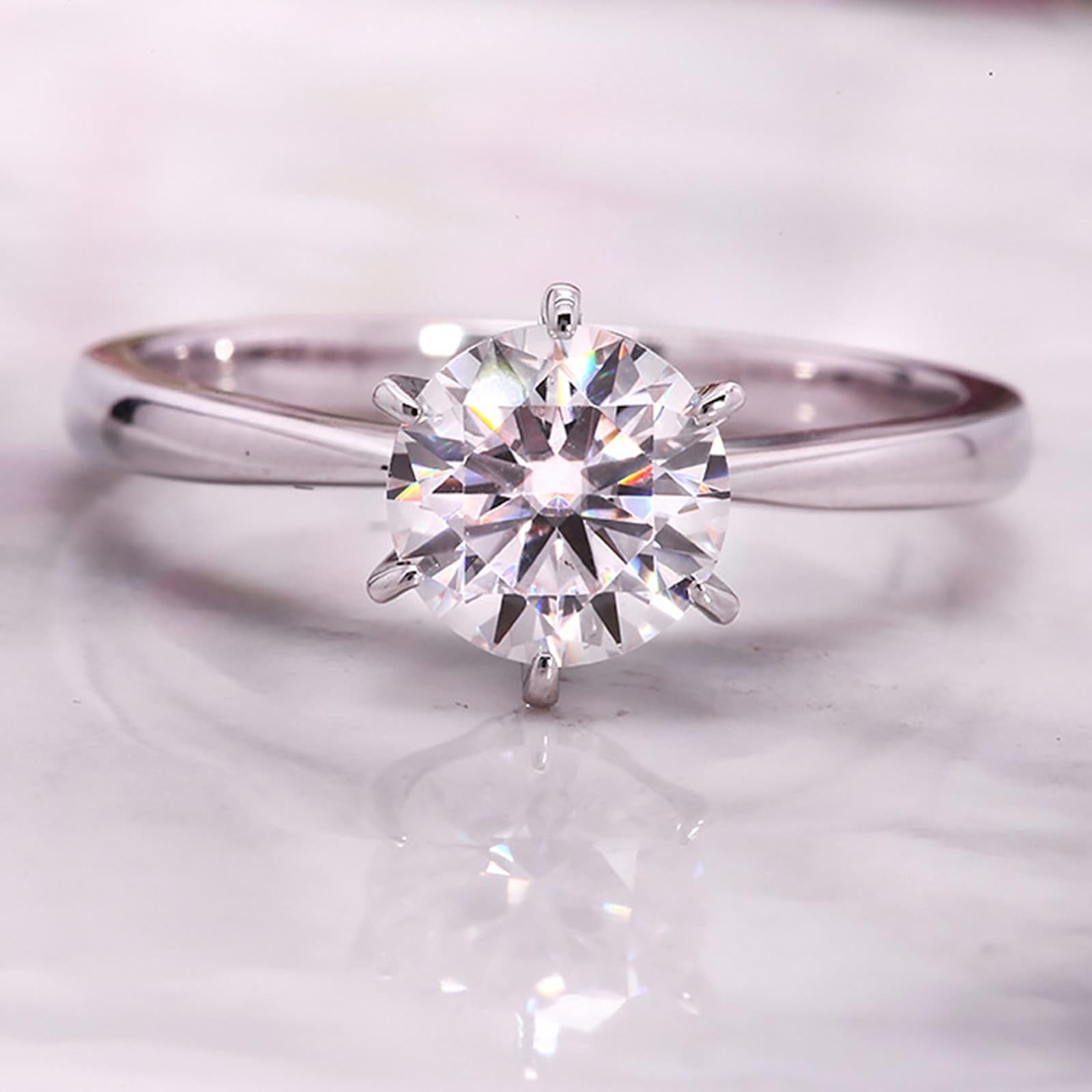 Alianzas de boda para mujer, oro de 14 K/18 quilates, 0,5 quilates, corte redondo, solitario, oro blanco, anillos de compromiso con diamante cultivado en laboratorio para ella