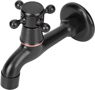 Omabeta Wall Mount Bathroom Faucet, Black Retro Copper Black Wall Mount Tap Classic Water Tap Single Cold Quick-Opening Garden Water Faucet for Bathroom Home Use(Long Faucet)