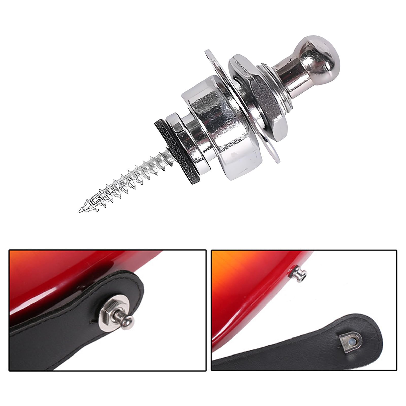 2pcs Guitar Strap Locks, Guitar Strap Button with Wrench, Strap Locks for Electric Guitar Acoustic Classical Bass Ukulele, Silver - Image 4