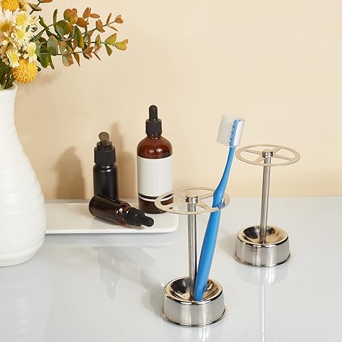 Miniatura 4 de FINGERINSPIRE 2 soportes para cepillos de dientes de acero inoxidable (2.76 x 5 pulgadas), soporte organizador de cepillos de dientes plateado,