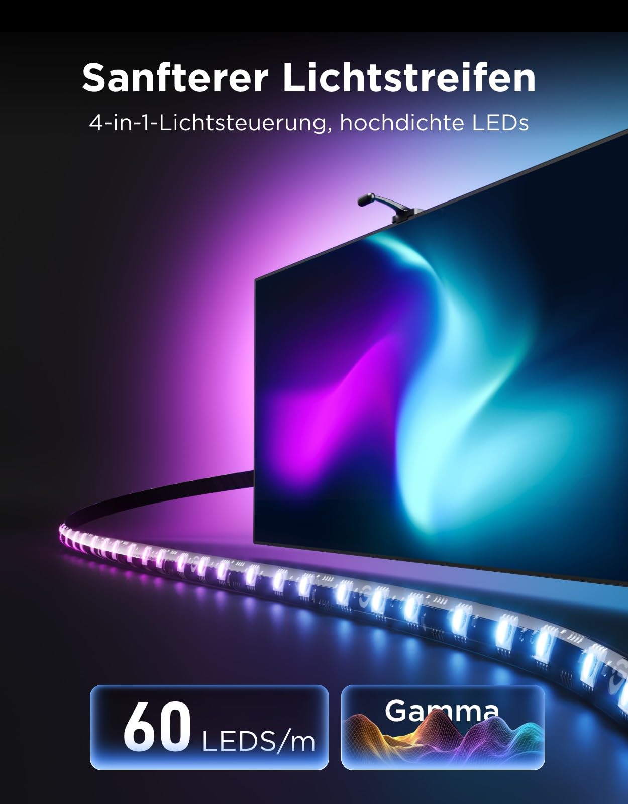 Govee TV Hintergrundbeleuchtung 3 mit 4 MP Dual-Kamera für 55-65 Zoll, 3,6M RGBWIC TV Backlight, 60 LEDs/m, AI-Farbfilter, App und Sprachsteuerung mit Matter