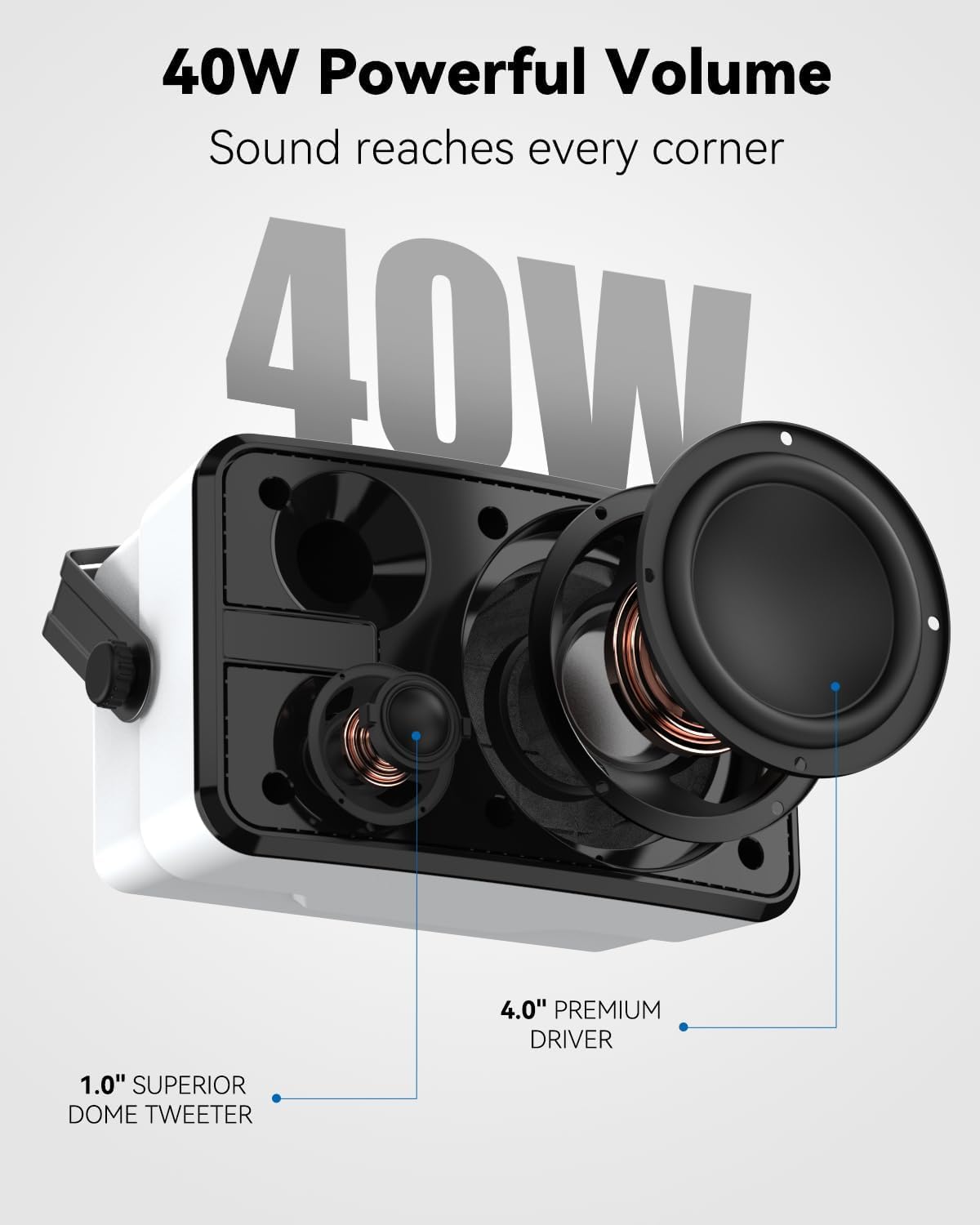 Głośniki Bluetooth 400 W, wodoodporne IPX5, mocny bas, bezprzewodowa synchronizacja z 100 głośnikami, montaż ścienny na patio, werandę, garaż, parę (MZ-621)