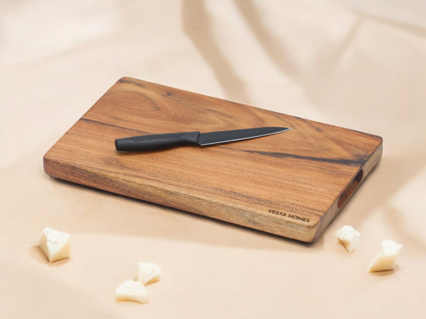 Vesta Homes Single Block Large Wooden Chopping/Cutting Board for Kitchen Vegetables Fruits & Cheese Natural Acacia Wood Natural Color - Image 2