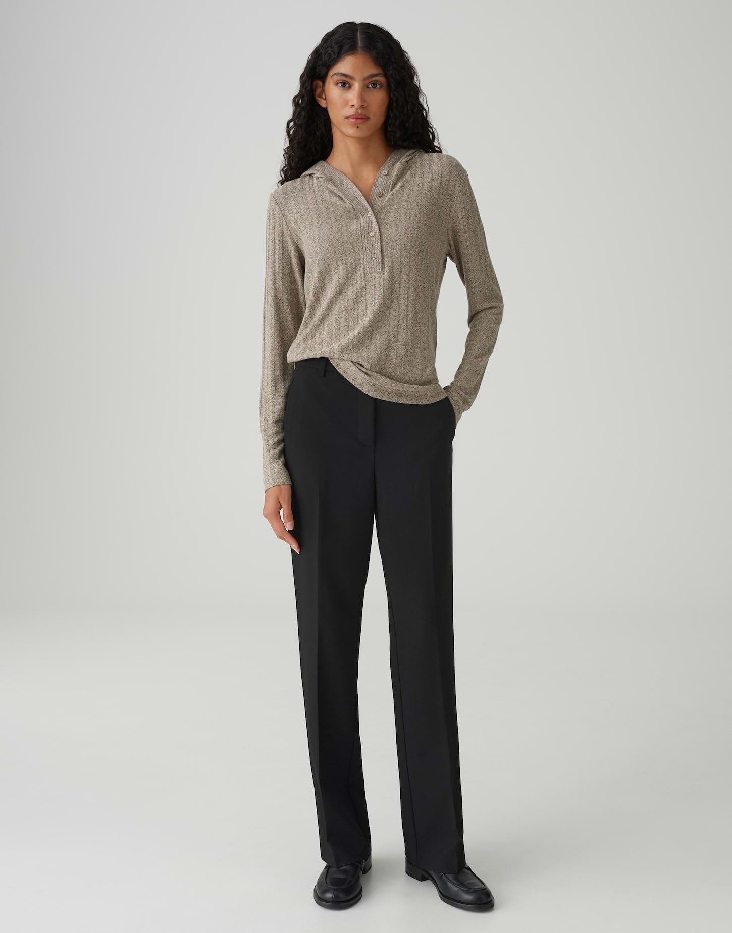 OPUS Damen Langarmshirt | SIPUZA Slim Kapuzenshirt in Mélange Optik