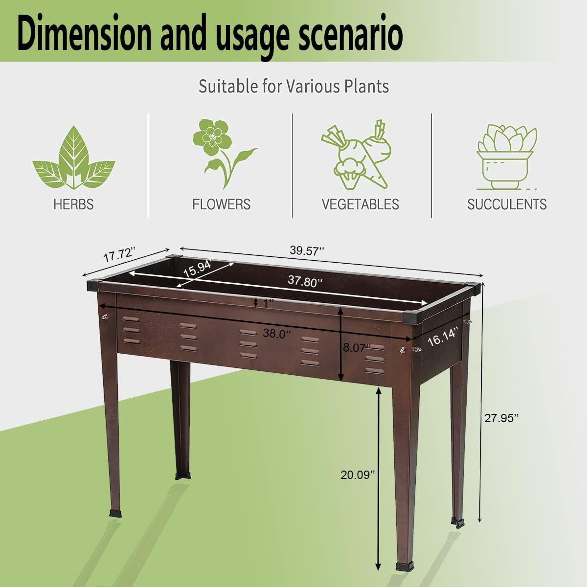 LuxenHome Raised Garden Bed, 40" Metal Raised Garden Planter, Brown Metal Planters with Drainage Hole, Gardening Pots for Outdoor Plants, Rectangular Steel Planter Box Kit for Flower and Vegetable