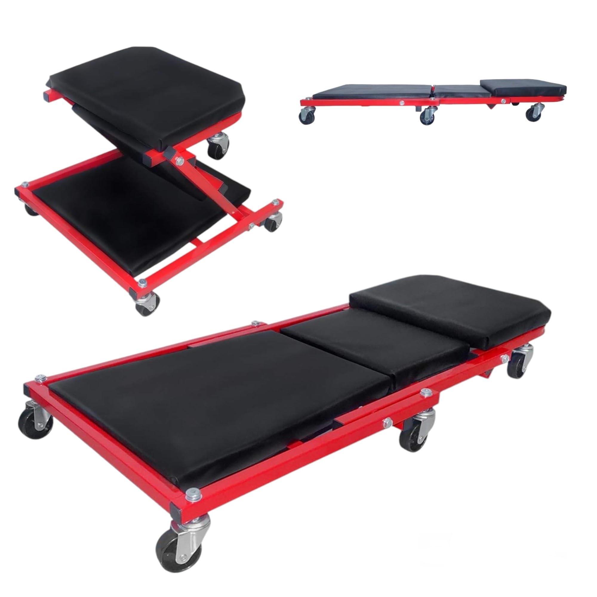 TANIASHOP Lettino Sgabello Sottoauto 2 in 1 Carrello sotto Macchina da Officina in Metallo con 6 Ruote girevoli a 360° Sdraio Pieghevole Portata Fino a 150 kg Max