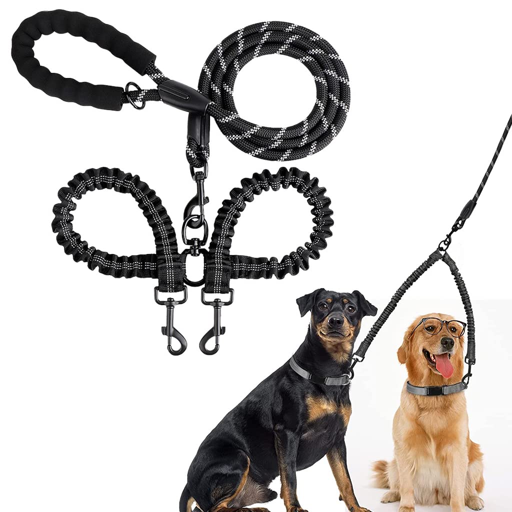 Qpets® Double Dog Leash, Durable Reflective Dog Leash, Soft Paded