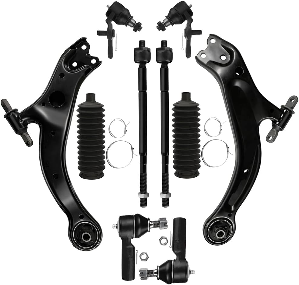 Front Lower Control Arm w/Ball Joint fit 1998-2004 for Toyota Avalon for Sienna for Toyota Solara, Suspension Kit with Inner Outer Tie Rod End w/Steering Boot - 10pc Set