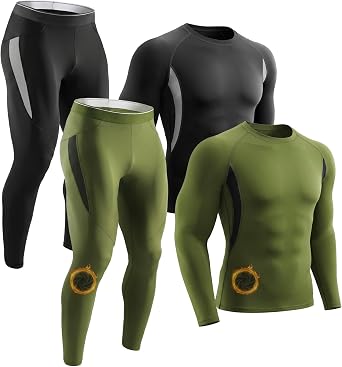 2 Pack Men's Thermal Underwear Sets Thermal Base Layer Long Sleeve Top & Bottom Winter Warm Quick Dry Long Johns for Workout Skiing Running
