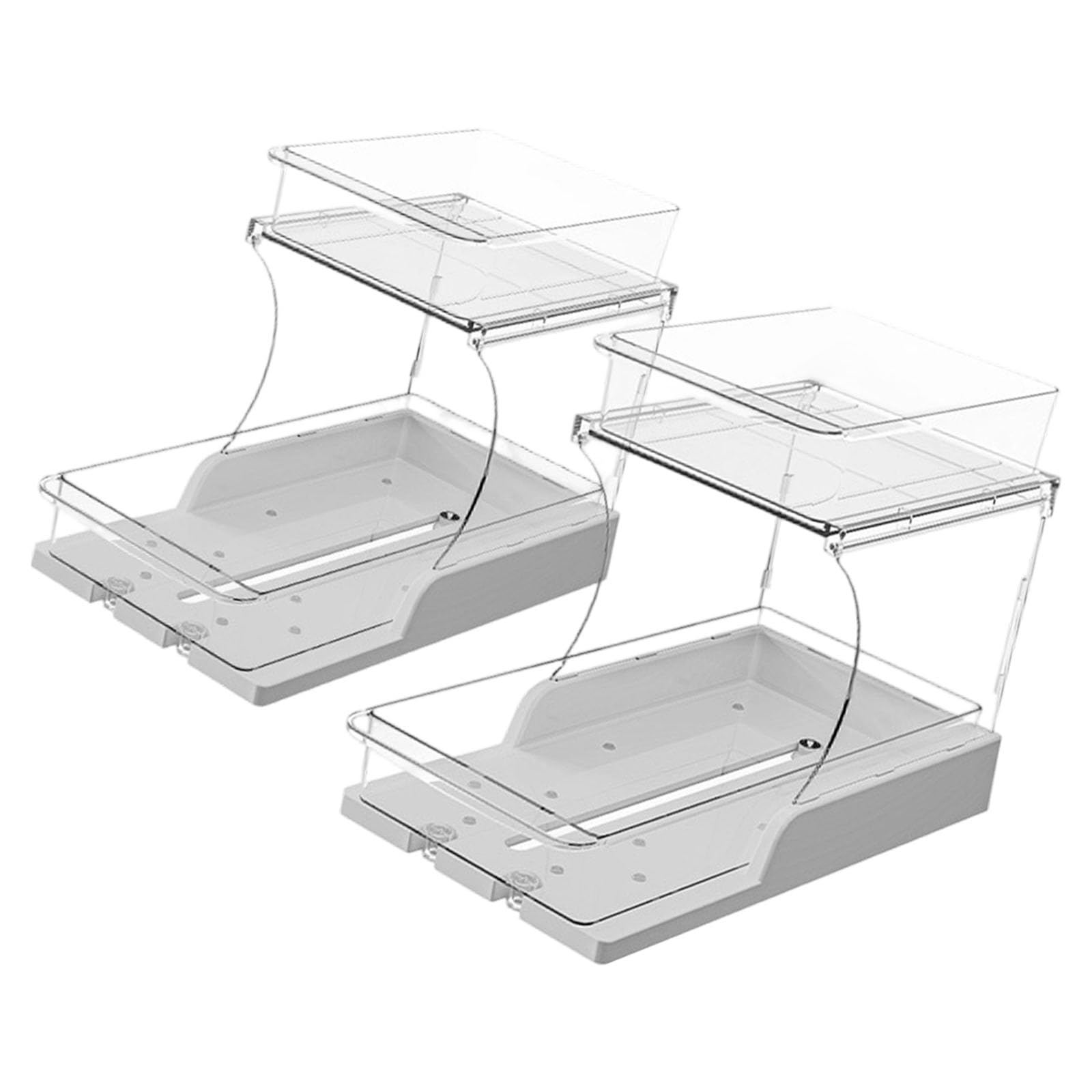 LUCKGONI 2Pcs Pull Out 2 Tiers Under Sink Organizers Clear Cabinet Organizers for Kitchen Bathroom Storage Rotating Storage Rack