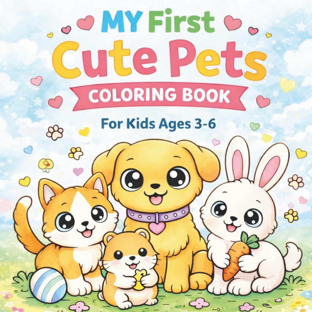 My First Cute Pets Coloring Book: Simple and Fun Coloring Pages for Kids Ages 3–6 with Adorable Puppies, Kittens, Bunnies and More