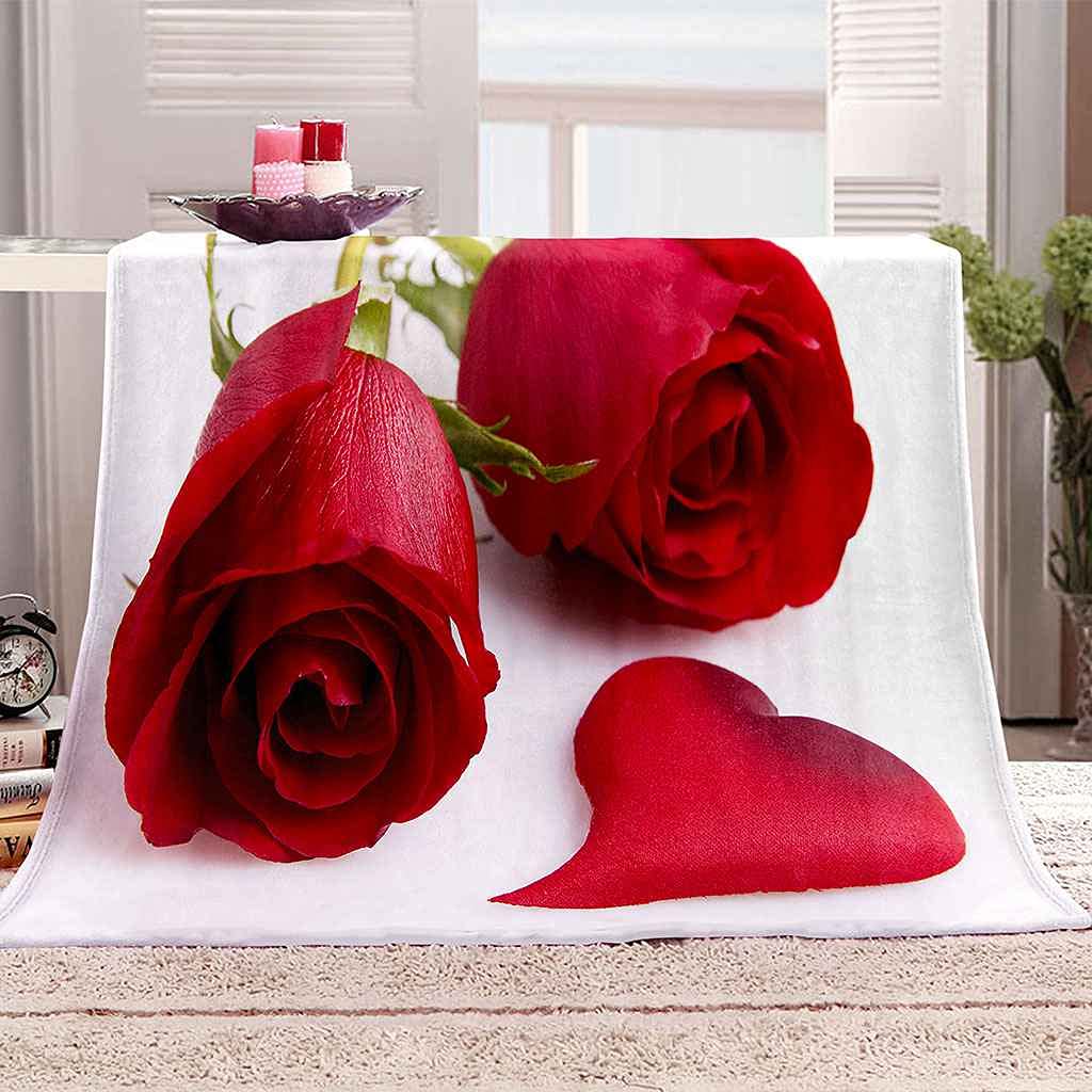 Couverture polaire haut de gamme motif rose rouge en flanelle