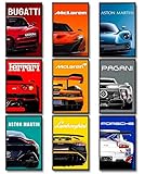 CSLGQGV Car Poster Vintage Racing Car Wall Art Supercar Canvas Prints Painting For Men Room Pictures Guys Dorm Room Aesthetics Decor Bedroom Office (Unframed,8×10inch,9pcs) Colorful car