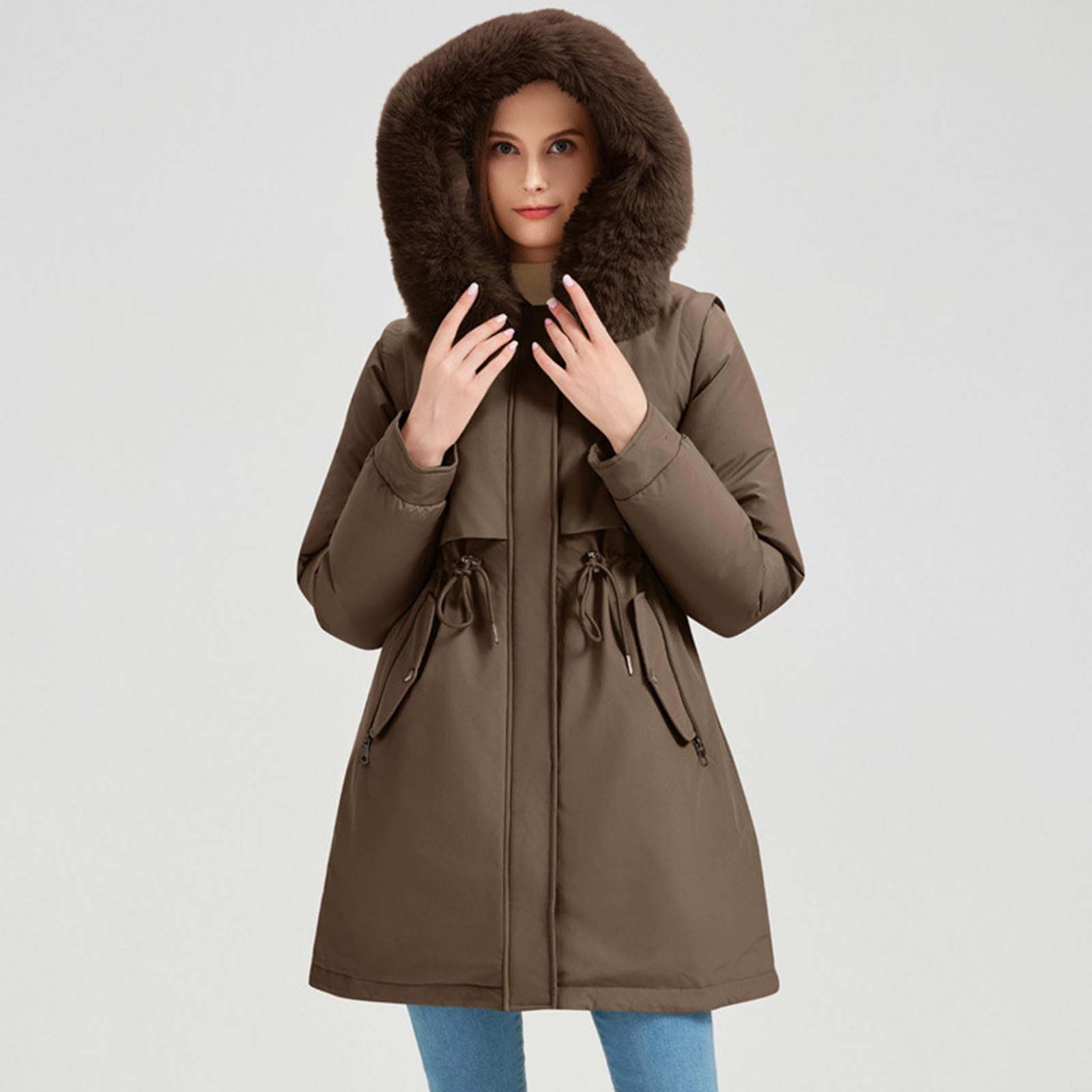 Giacca Militare Donna Imbottita e Pesante Media Lunghezza Con Cappuccio Piumino Trapuntato Imbottita in Caldo Giacca Parka Casual Outdoor Cappotti con Cappuccio Cappotto Cerniera Giacche Classico