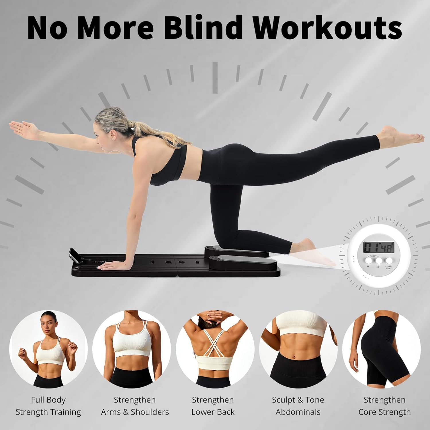 Pilates Board Für Zuhause(inkl. 5er-Set Widerstandsbänder) Faltbares Multifunktionales Reformer Board, Extra Stabile Konstruktion Mit Automatischem Rückprall, für Kern- und Bauchmuskeltraining