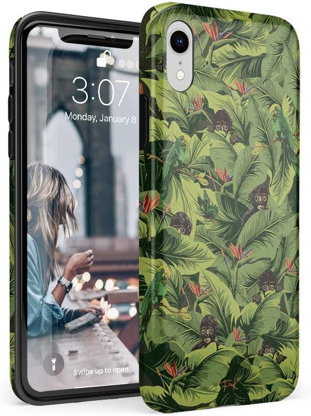 Casely iPhone XR Case | Sneaky Monkeys | Frida Kahlo Jungle Floral | Classic Ultra Slim Design