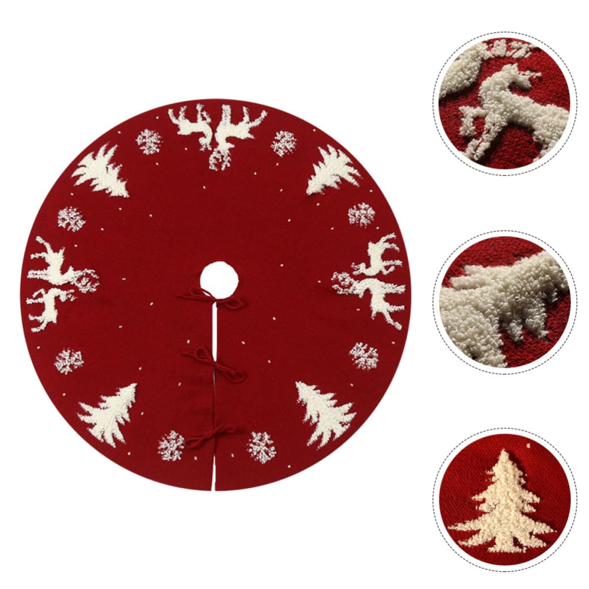 SHINEOFI Jupe de Sapin de Noël Décoration Festive Tricotée en Fibres Acryliques Rouge Motif 3D Cerf Tapis sous Sapin Élégant et Créatif pour Hôtels et Caves