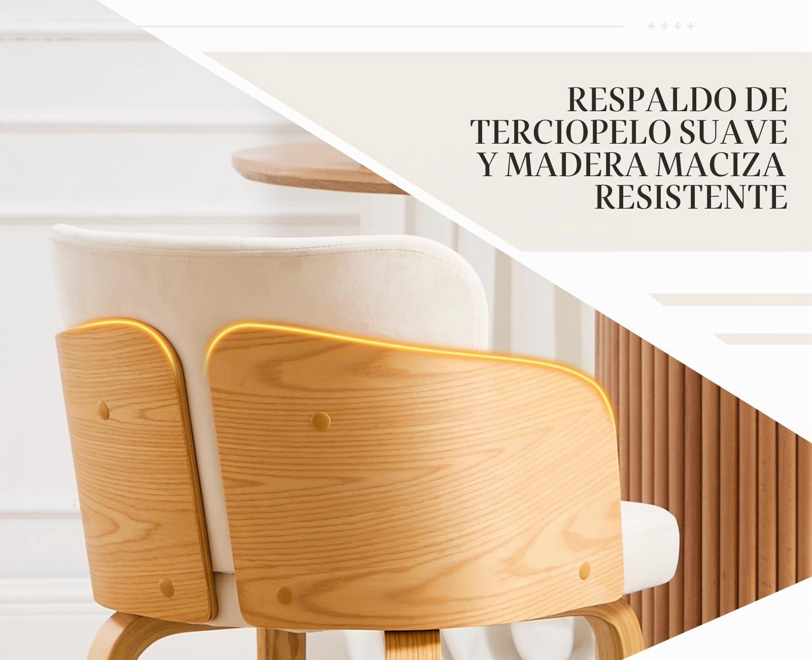 chairus 2PCS Sillas de Comedor con Estructura de Madera, Beige | Sillas de Cocina Tejido de Terciopelo, Estilo Moderna, con Patas de Madera Maciza, con Asiento y Respaldo Tapizado