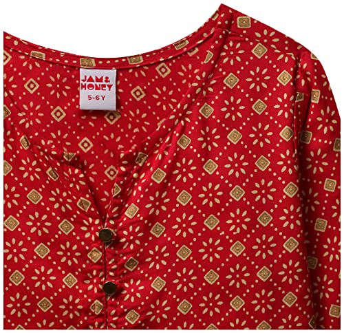 Image of Amazon Brand - Jam & Honey Rayon Girl Festive Printed Salwar Suit Set Which Is Both Comfortable And Stylish