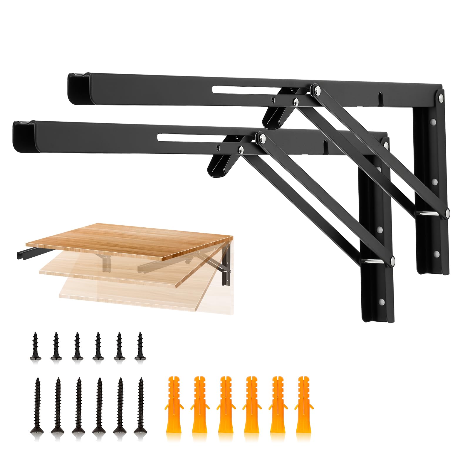 Matte Black Folding Shelf Brackets - 2 Pack -11 Matte Black Folding Shelf Brackets - 2 Pack -11