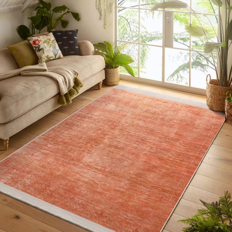 Tapis orange lavable fin fini les glissades tapis poils courts uni