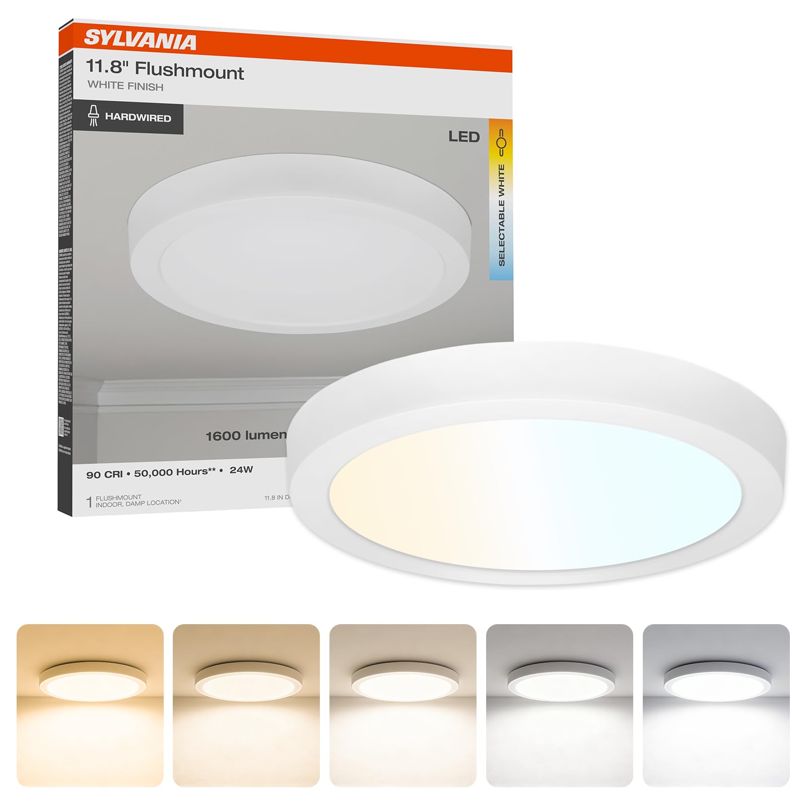 SYLVANIA 30.5 cm (12 inches), 24 W, 5 Selected Colours (2700 K-5000 K), 90 CRI, 1600 LMS, Wired, White, 1 Pack (66462)-image-6
