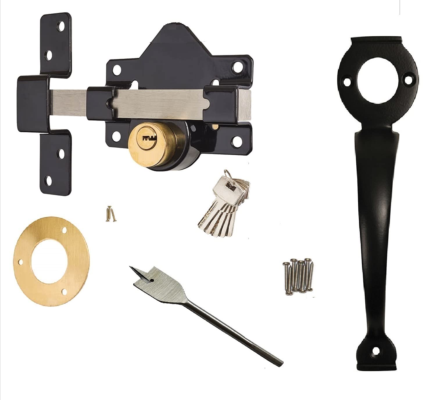 Haven Heritage Black ® 50Mm Long Throw Gate Lock Handle Double Locking Locking From Both Sides Gate Locks For Wooden Gates 5 Keys Stainless Steel