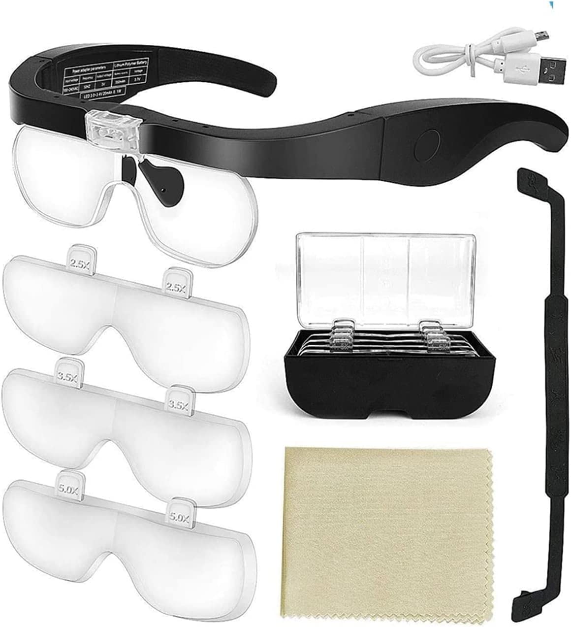 asdchZen Magnifying Glass Lamp Usb Rechargeabl Head Mounted Binocular Eyewear Loupe Magnifier With 3Led Illuminated Headband Magnifying Glass For Reading Flexible Gooseneck Arm Marriag,Fdj031-1