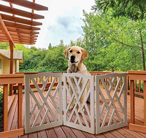 Indoor/Outdoor Solid Wood Crisscross Freestanding Foldable Adjustable 3-Section Pet Gate - Thumbnail 2