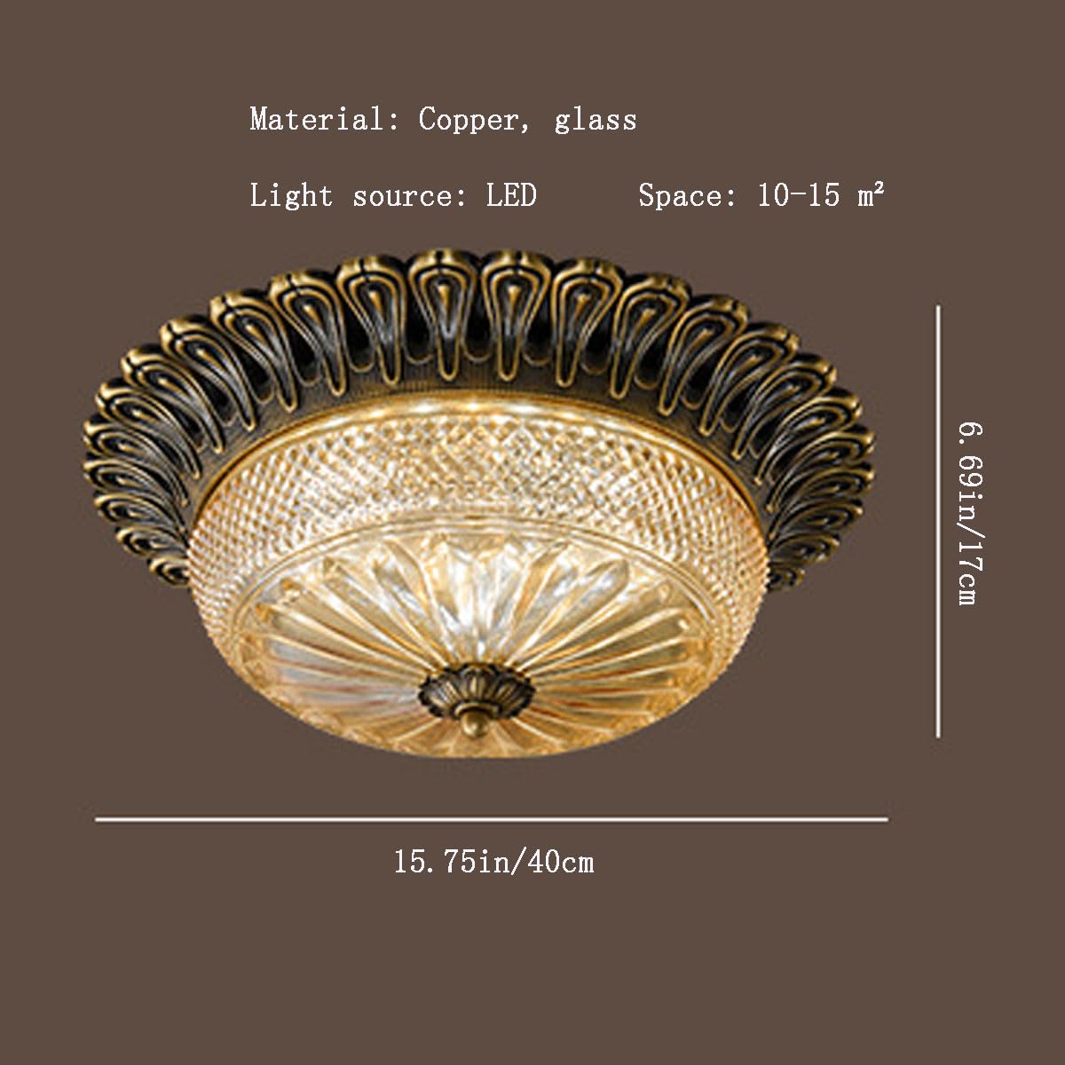 Amerykańska lampa sufitowa w stylu vintage, miedź i szkło, płaskie oświetlenie, nowoczesne luksusowe okrągłe lampy sufitowe, odpowiednie do gabinetu i klatki schodowej