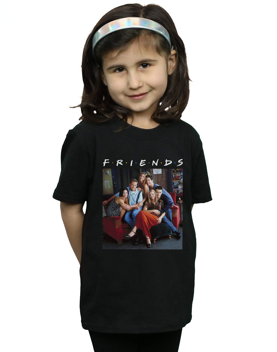 Absolute Cult Friends Girls Group Photo Couch T-Shirt Black 12-13 Years