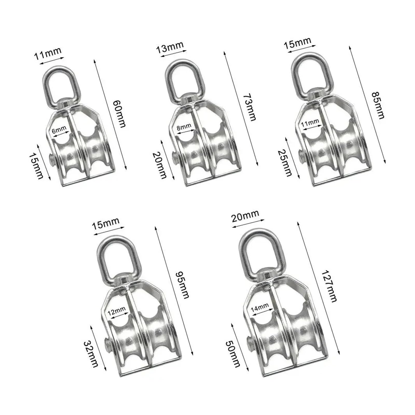 Einzelner Flaschenzug. Flaschenzugseil 1 Stück 304 Edelstahl M15 M20 M25 M32 M50 Rotation Doppelrolle Traktion Heben Segelboot Laden Flaschenzug Block(M25)