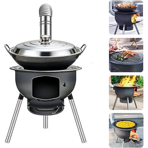 Wood Burning Stove for Outdoor Cooking, Heavy-Duty Rocket Stove, Windproof Wood Camping Stove for Cooking,Hiking,Backpacking, Multi-Functional Portable Detachable Firewood Stove