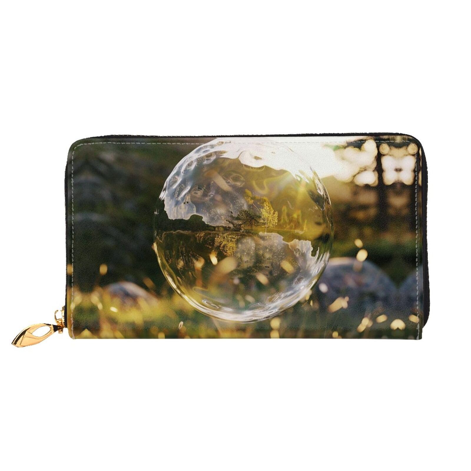Cartera larga de piel con cremallera y patrón Pandalush, Cartera